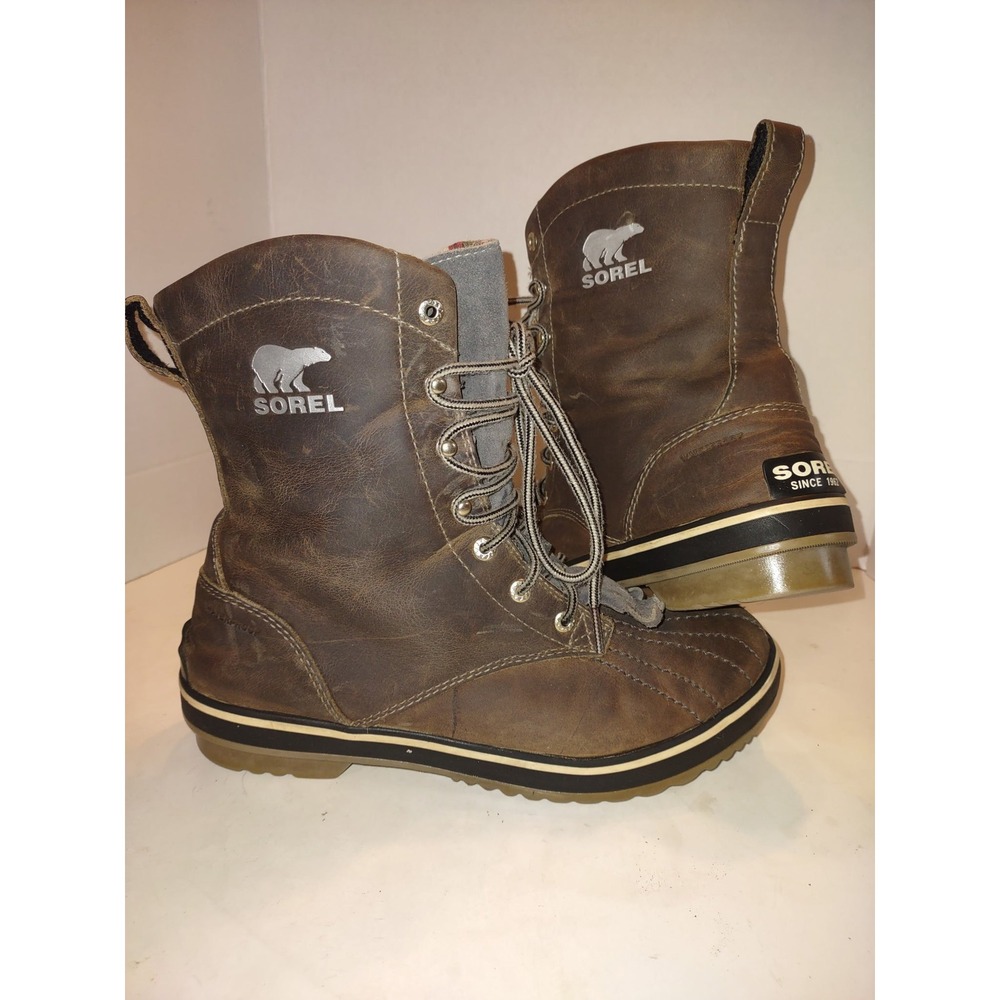 Sorel Tivioli 18 Brown Leather Plaid Waterproof Duck Boots NL1774-005 Womens 9 - Picture 5 of 8